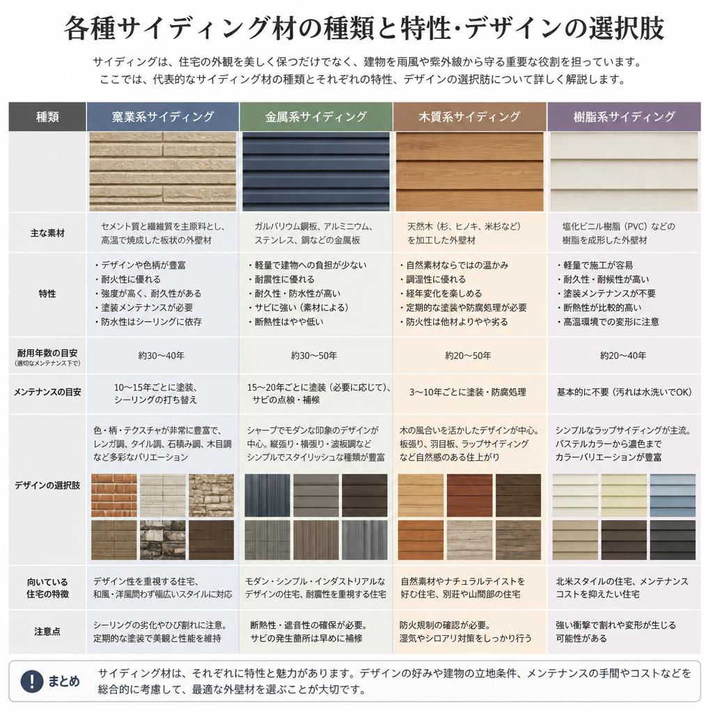2. サイディングの種類とそれぞれの特徴