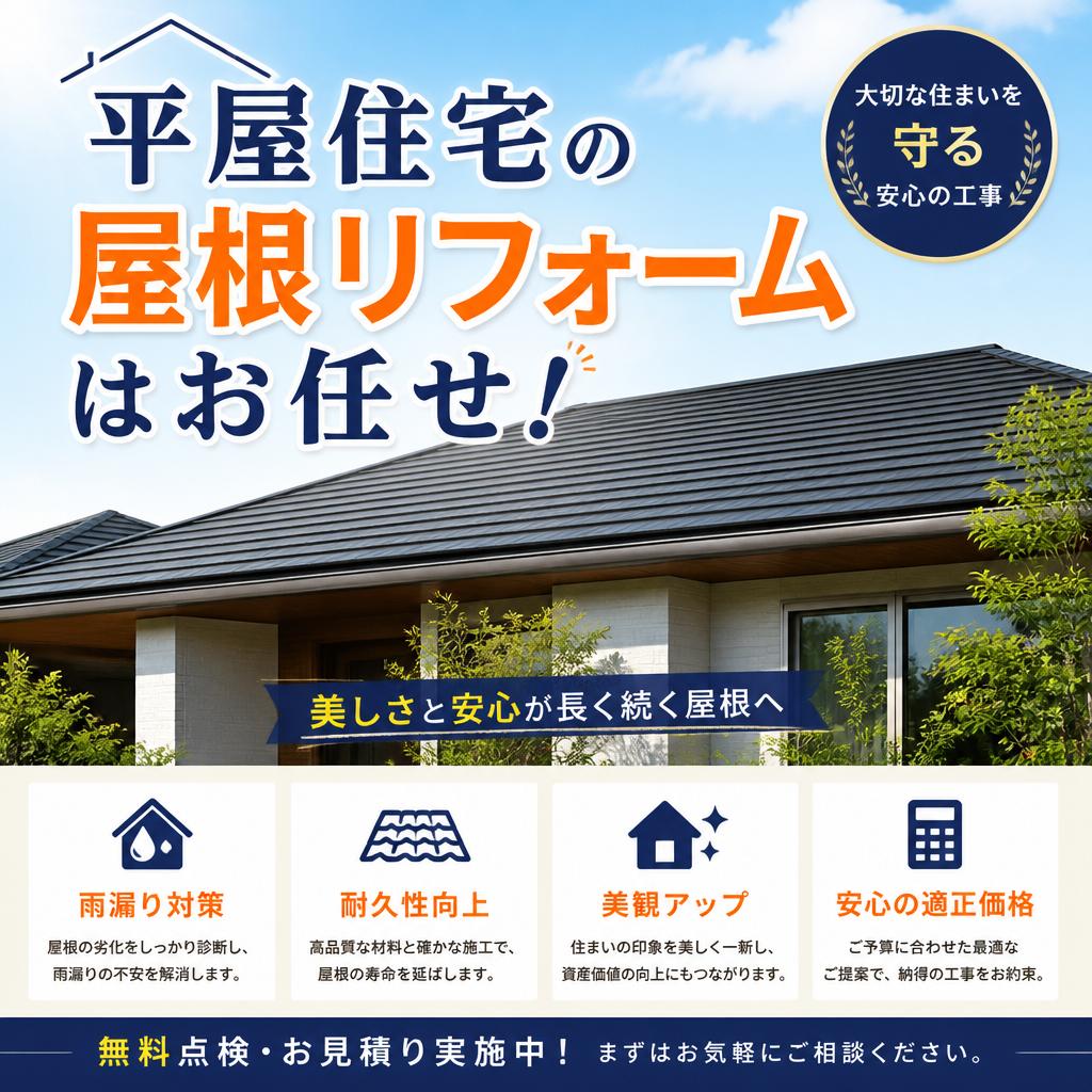 平屋住宅の屋根リフォームはお任せ！