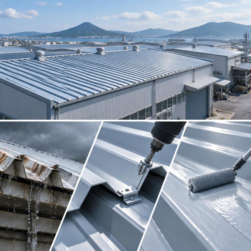 三重の工場を、雨漏りと劣化から守る。折半屋根の施工・防水・メンテナンスを、現場に合わせて一貫対応。